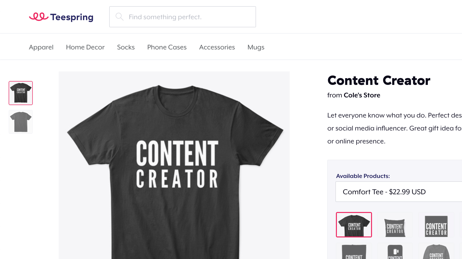 Teespring - design and sell merchandise online (Content Creator t-shirt)